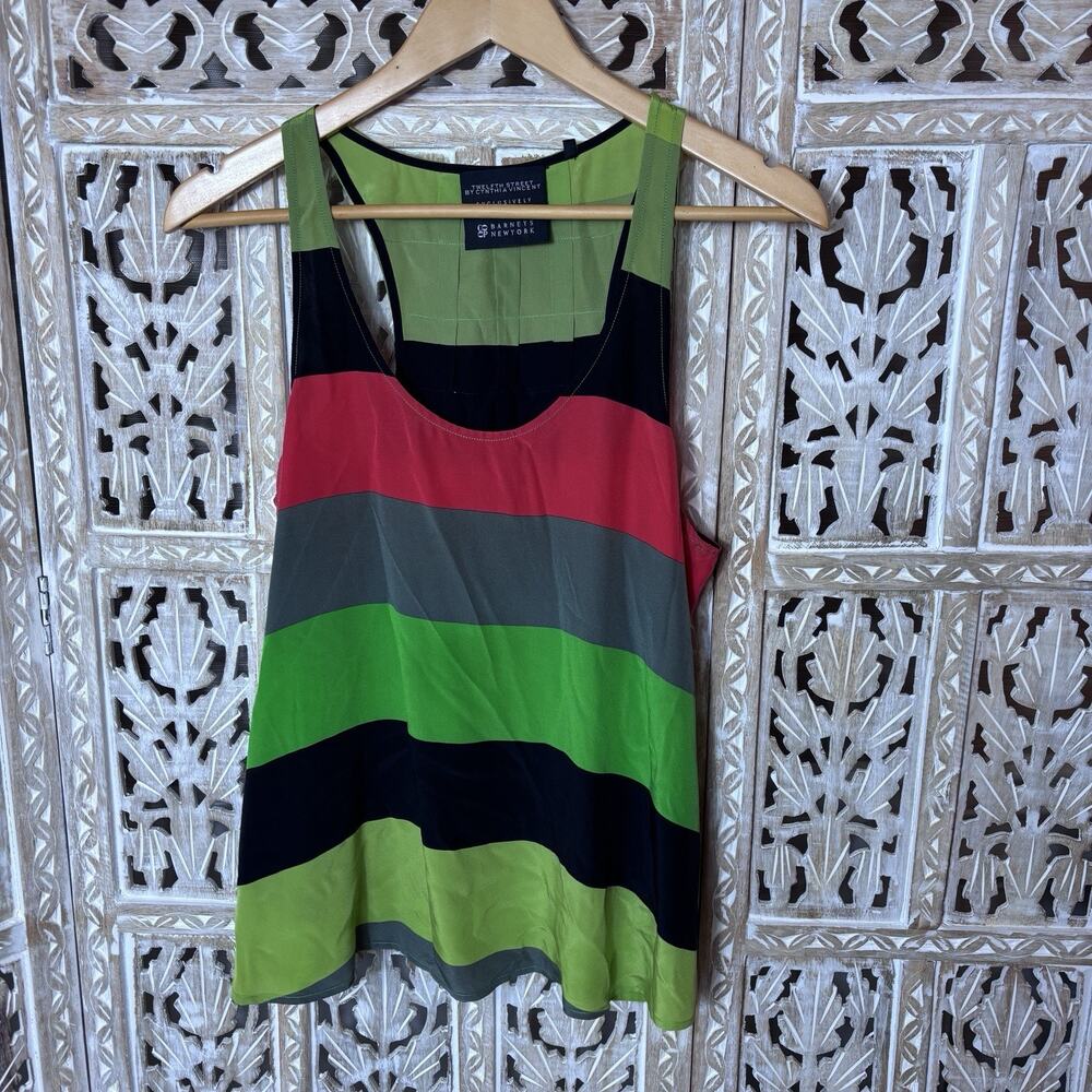 Twelfth Street by Cynthia Vincent Womens S 100% Silk Colorful stripe Tank Top